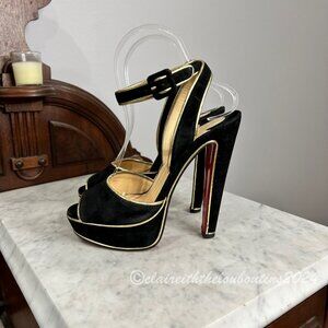 Christian Louboutin Loulou Dance 140 Black Suede Sandals Heels size 37